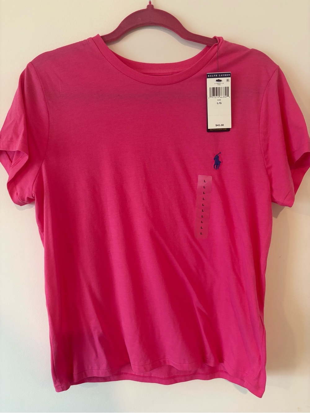 Ralph Lauren Women’s Short-Sleeve Crewneck Tee - Hot Pink with Navy Logo